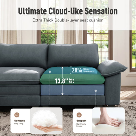 Modular Chenille Cloud Sofa with Ottoman for Living Room & Apartment