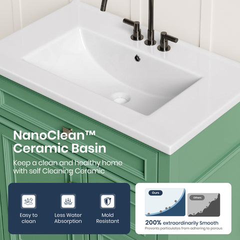 Traditional Free Standing Single Bathroom Vanity with One-Piece Ceramic Top and Integrated Sink