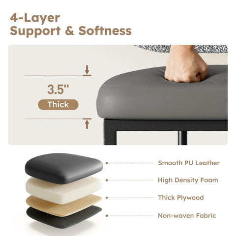PHI VILLA 24" Modern PU and Chenille Counter Height Bar Stool, Set of 4