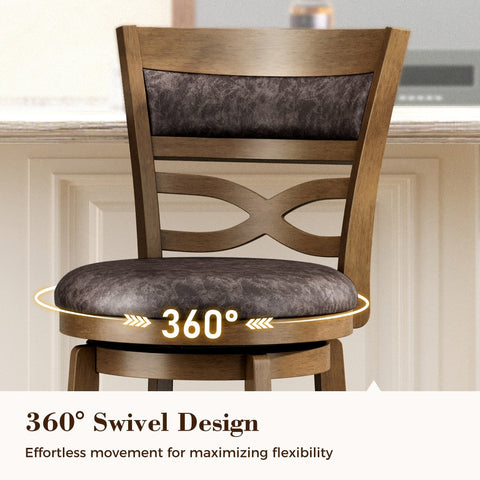 PHI VILLA Rustic Wood Bar Stool with Unique X-Shaped Upholstered Back for Kitchen