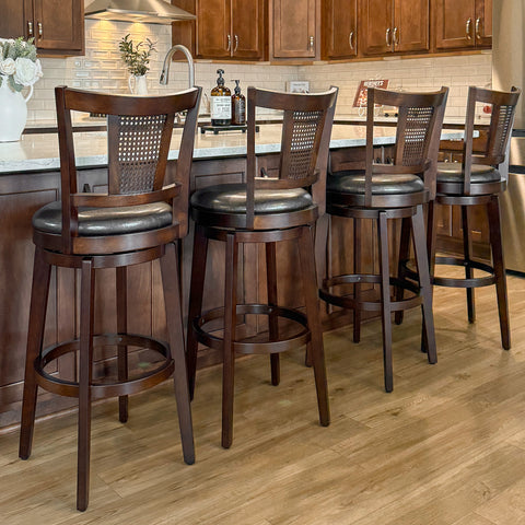 Phi Villa 360° Swivel Retro Wooden Bar Height Stools with Backs