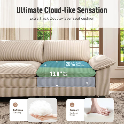Modern Corduroy Sectional Cloud Sofa Set with Deep Seats for Living Room