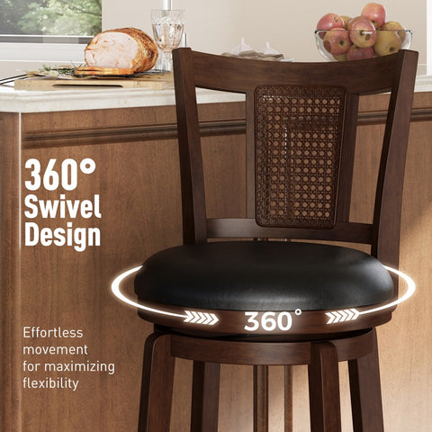 Phi Villa 360° Swivel Retro Wooden Bar Height Stools with Backs