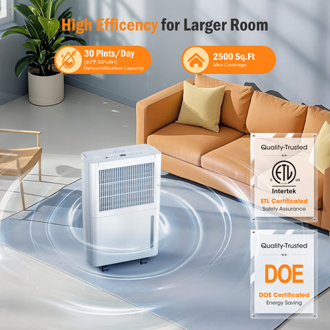 High Efficiency Home Dehumidifier with 3 Modes for Large Room