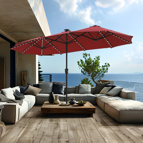 13ft Large Double-Sided Patio Umbrella with Solar Powered LED Lights