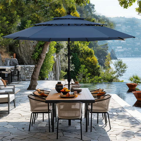 10ft 3 Tier Auto-tilt Patio Umbrella Outdoor Double Vented Umbrella