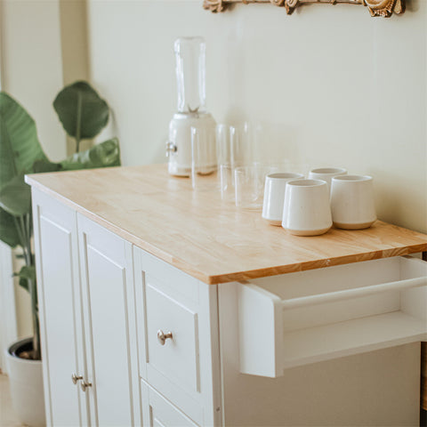 PHI VILLA Rolling Kitchen Island Cart with Drop-Leaf and Storage Features