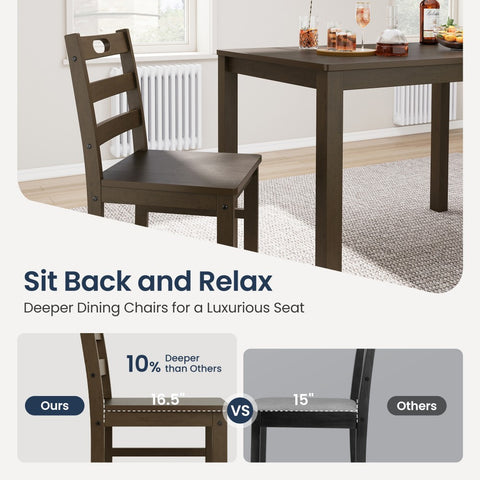 5-Piece Solid Rubber Wood Dining Set for Kitchen and Dining Room