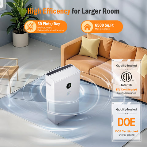 High Efficiency Home Dehumidifier with 3 Modes for Large Room