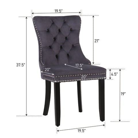 Velvet Tufted Wing Back Side Dining Room Chairs Set of 6 with Button Back