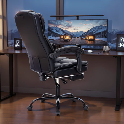 Ergonomic PU Leather Office Chair with Soft Upholstered Armrest