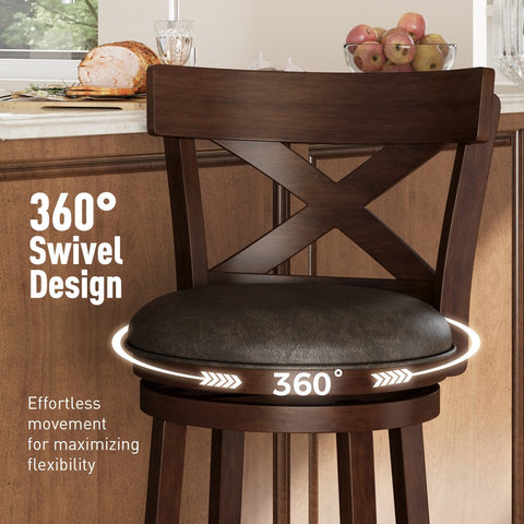 Phi Villa 360° Swivel Retro Wooden Bar Height Stools with Backs