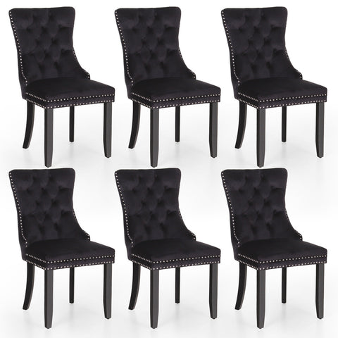 Velvet Tufted Wing Back Side Dining Room Chairs Set of 6 with Button Back