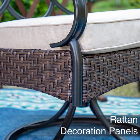 Luxurious Thick-Cushion Rattan-steel Swivel Chairs 7-Pcs Patio Dining Set