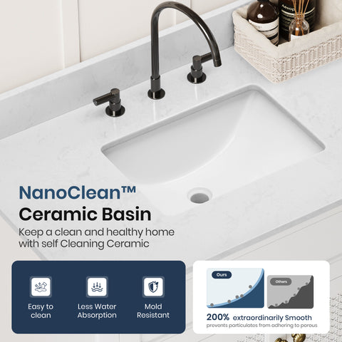36" Free Standing Single Bathroom Vanity with Engineered Marble Top, Ceramic Sink, Backsplash