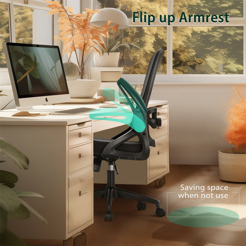 Ergonomic Mesh Office Chair with Adjustable Lumbar Support & Flip-Up Armrests for Home Office & Back-to-School
