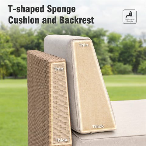 Outdoor Rattan Sofa Set with T-Shaped Sponge Cushion and Coffee Table
