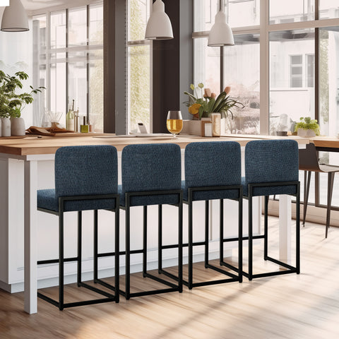 24 Inch Counter Height Bar Stool Chenille Upholstered with Backrest- Set of 4