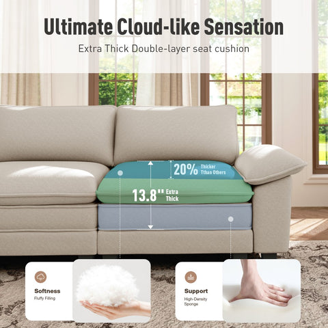Modular Chenille Cloud Sofa with Ottoman for Living Room & Apartment