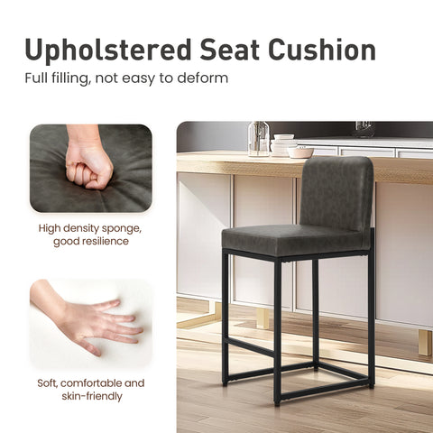 24 Inch Counter Height PU Leather Bar Stool with Backrest