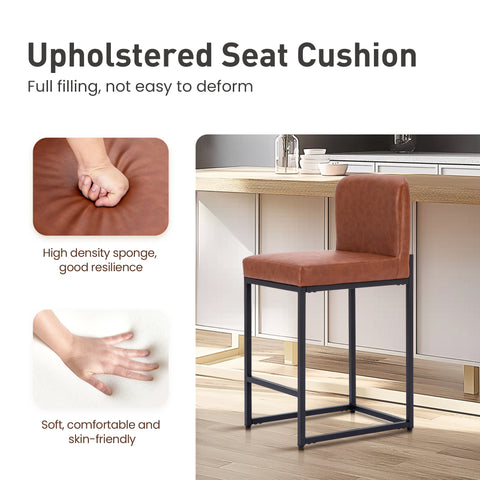 24 Inch Counter Height PU Leather Bar Stool with Backrest