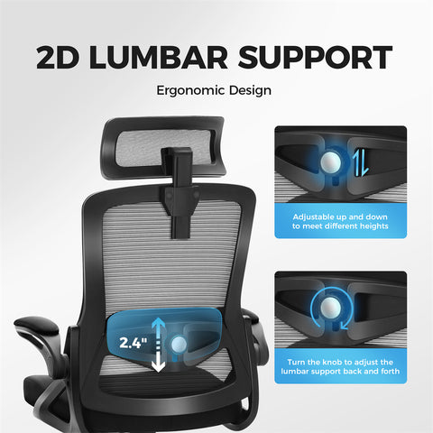 Ergonomic Mesh Office Chair with Adjustable Lumbar Support & Flip-Up Armrests for Home Office & Back-to-School