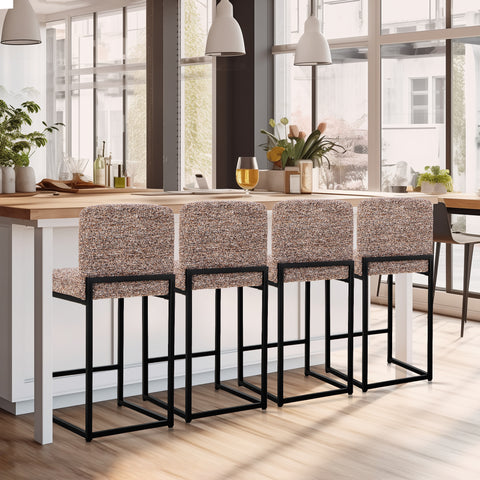 24 Inch Counter Height Bar Stool Chenille Upholstered with Backrest- Set of 4