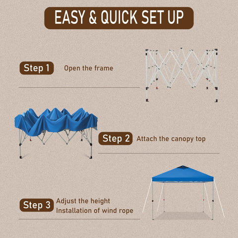 10'x10' Pop-up Canopy Tent with 3 Adjustable Height and Roller Bag