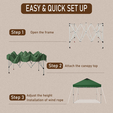10'x10' Pop-up Canopy Tent with 3 Adjustable Height and Roller Bag