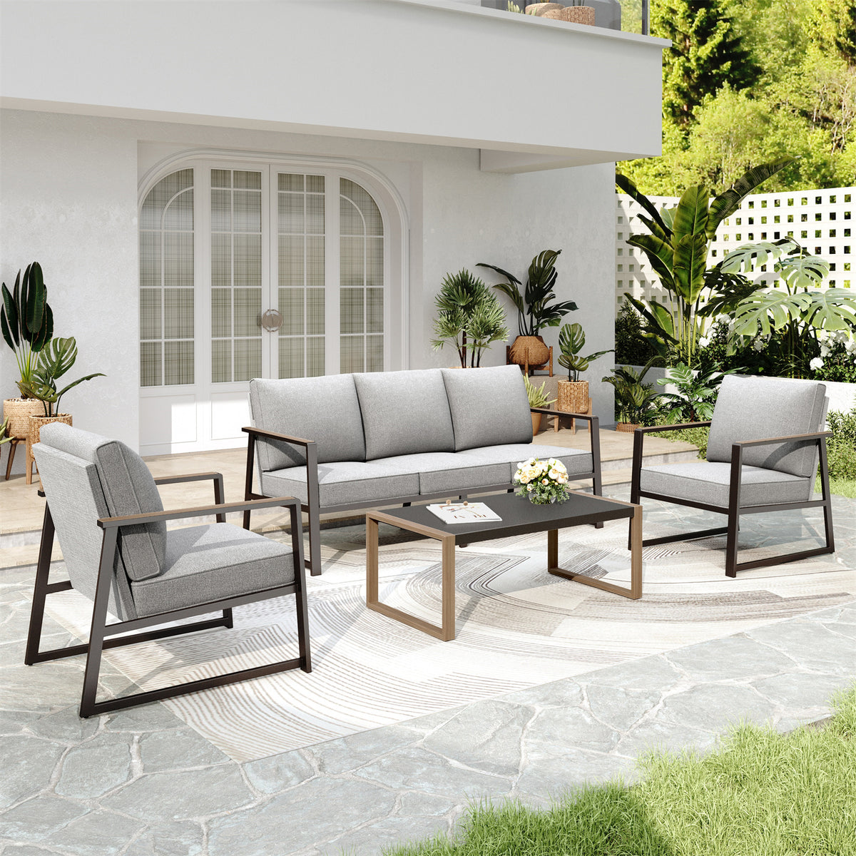 5-Seater Modern Textilene and Metal Outdoor Conversation Sofa Set