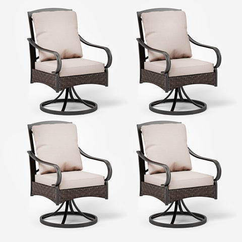 Rattan-steel Cushioned Patio Dining Swivel Chairs