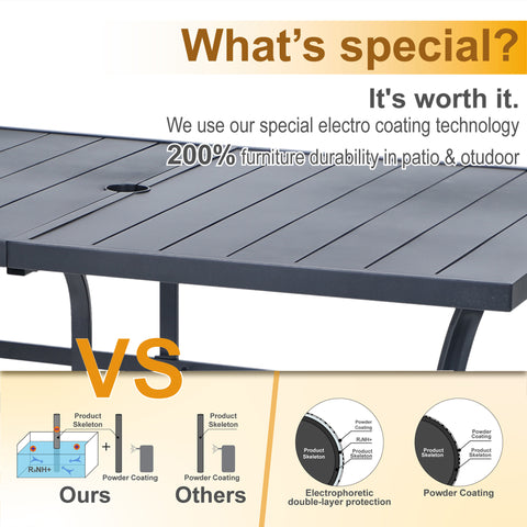 Panel Steel Rectangle Outdoor Dining Table for 6 Chairs