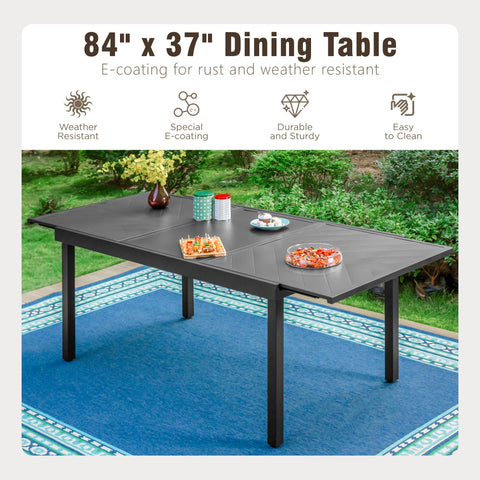 7 Piece Ergo Sling Fixed & Swivel Chairs Patio Dining Set with Expandable Table