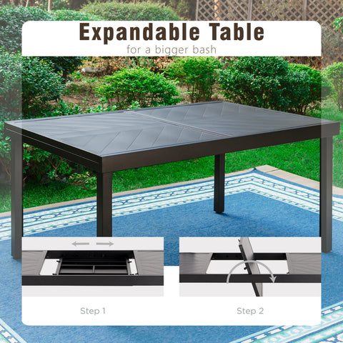 7 Piece Ergo Sling Fixed & Swivel Chairs Patio Dining Set with Expandable Table