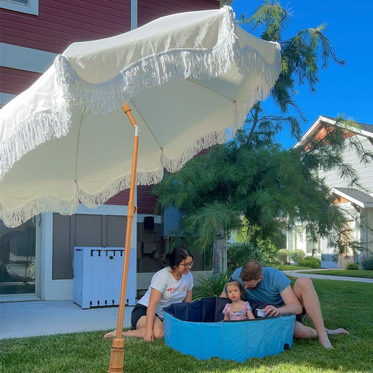 7ft Auto-Tilt Beach Tassel Umbrella With Handy Carry Bags