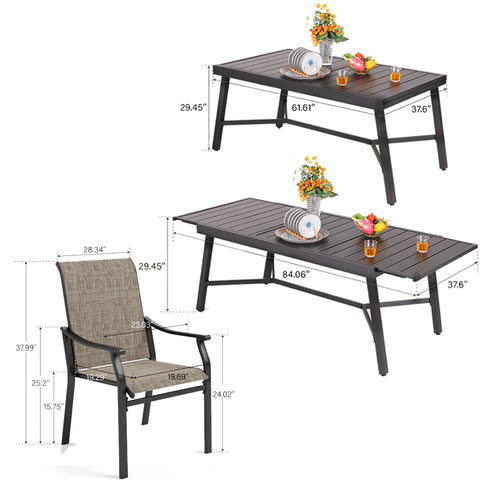 7/9-Piece Ergo Sling Chairs Patio Dining Set with Reinforced Expandable Table
