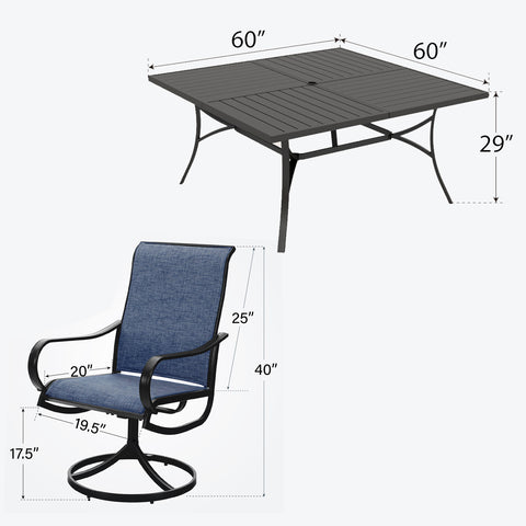 9-Piece Set Extra Large Square Table & Textilene Swivel Chairs