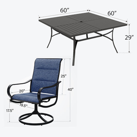 9-Piece Set Extra Large Square Table & Textilene Swivel Chairs