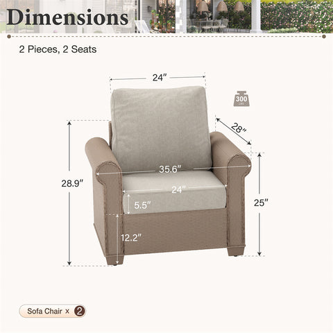 2-Pack Outdoor Wicker Club Lounge Sofa Chairs