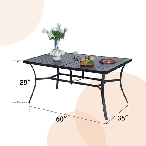 8-Piece Outdoor Dining Set with 13’ Umbrella Large Rectangle Metal Dining Table & Cushioned Rattan Chairs