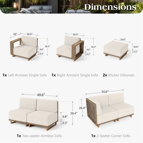 6-Seater Modern Wicker Outdoor Conversation Sofa set