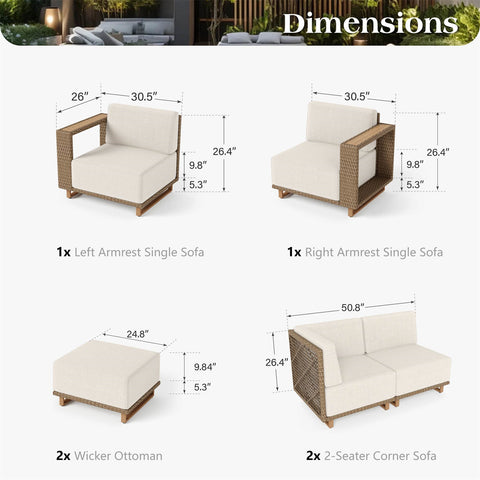 6-Seater Modern Wicker Outdoor Conversation Sofa set