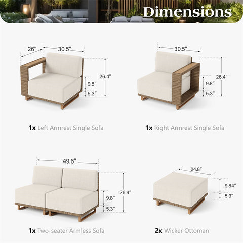 6-Seater Modern Wicker Outdoor Conversation Sofa set