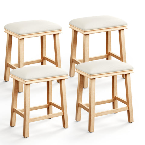 24" Backless Counter Height Bar Stools with Faux Leather Seat, Set of 4