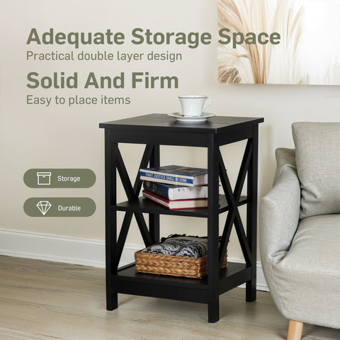 Black End Table Side Table for Living Room, Set of 2