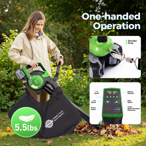 Powerful 40V Brushless 3 in 1 Leaf Blower and Mulcher with 4.0Ah Battery