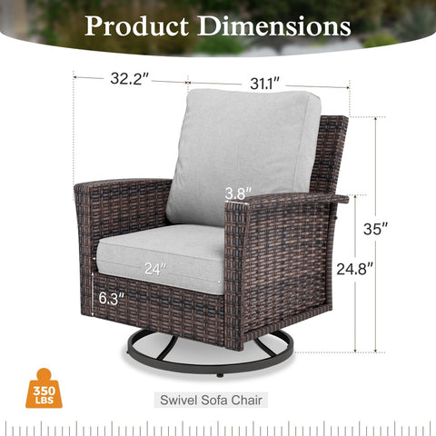 2-Piece Patio Wicker Swivel Glider Chairs with 5.5" Thick Cushions