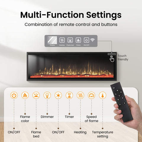 Premium Wall Mounted & Recessed Electric Fireplace with Remote Control