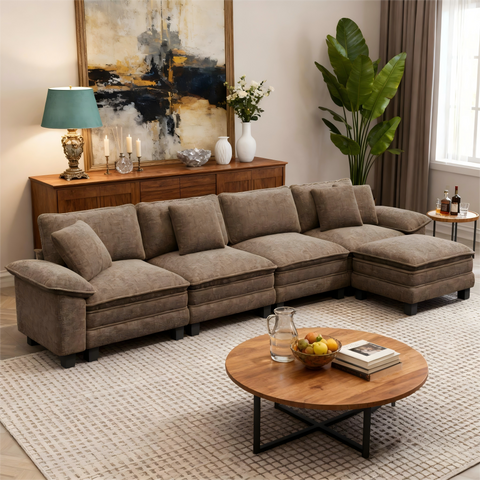 Modular Chenille Cloud Sofa with Ottoman for Living Room & Apartment
