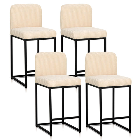 24" Corduroy Counter Height Bar Stool with Backrest- Set of 4